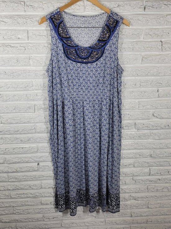 Charter Club Womens Dress 2X Plus Sleeveless Blue Geometric Crochet GEO188E - Picture 1 of 12